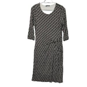 Olsen Geometric Motif Midi Dress Size 8 Stretch Chicore Round Neck /4 Sleeve MWT